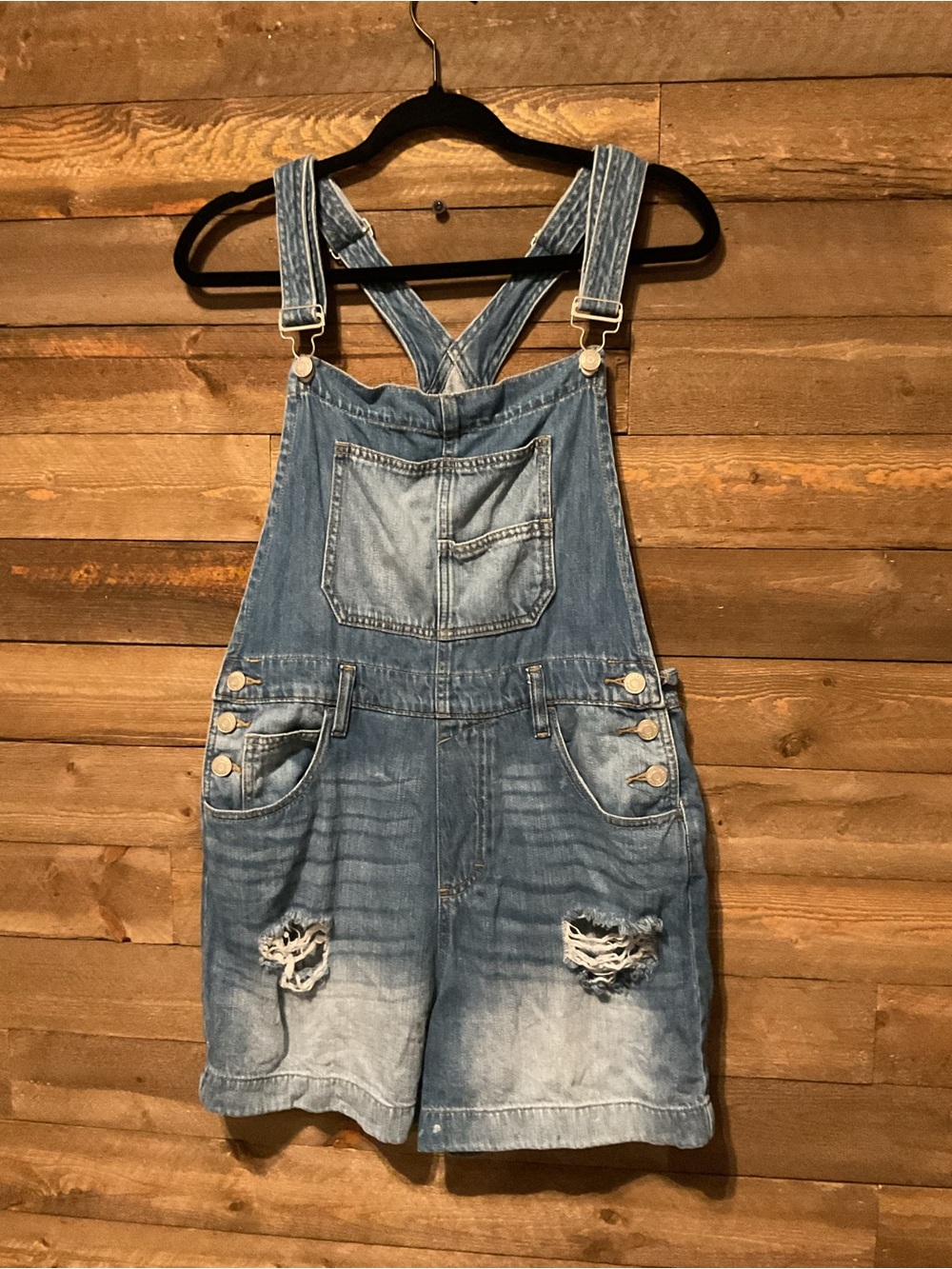 Zenana Women’s Denim Distressed Shortalls Short Overalls Size Medium